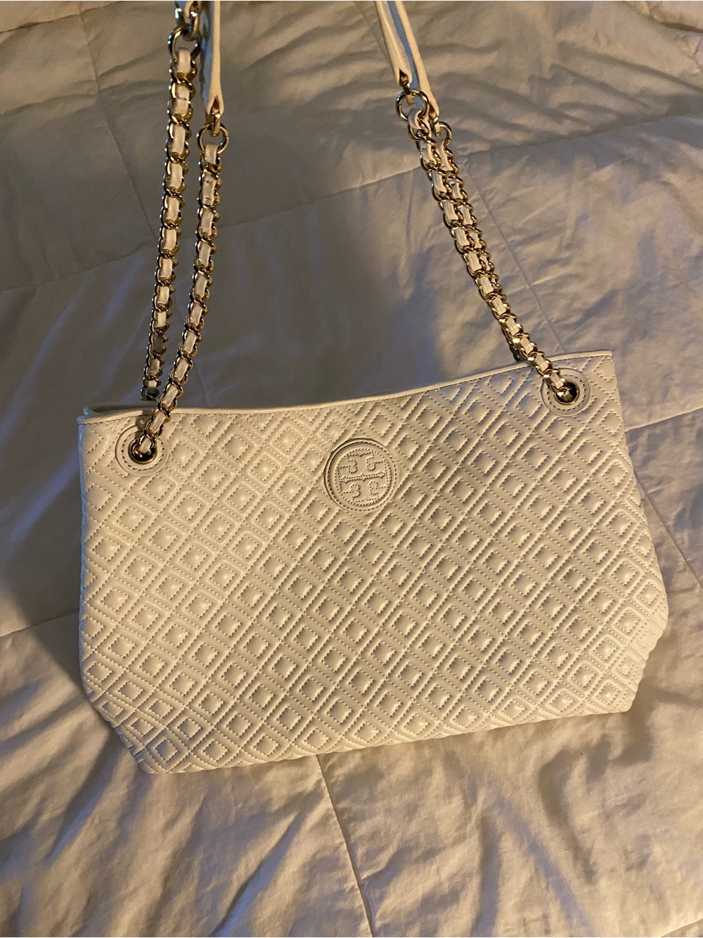 Tory Burch Cream Quilted Chain-Handle Shoulder Bag